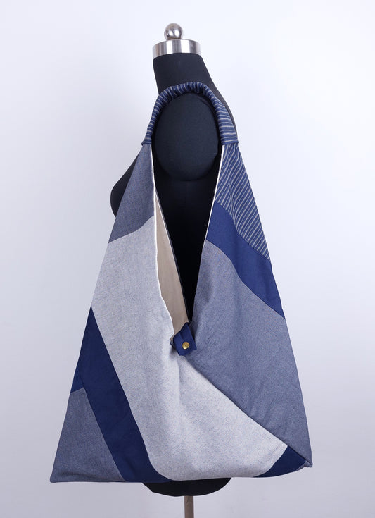 Bolso origami de patchwork en tonos azules